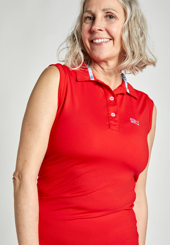 Mädchen & Damen Tennis ärmelloses Poloshirt, rot von SPORTKIND